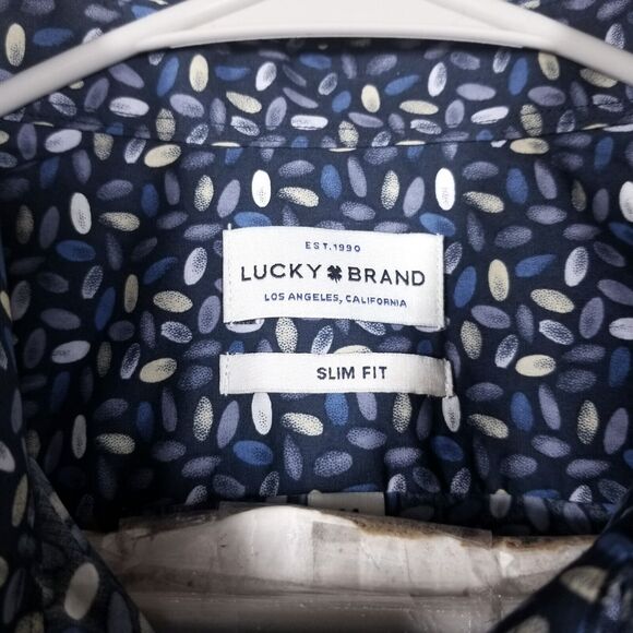 Lucky Brand Shirt Mens 15.5 34 Long Sleeve Button Up Navy Geometric Cowboy Rodeo - Picture 3 of 16